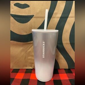 2021 Holiday Starbucks White Silver Clear Ombre Gradient Glass Tumbler 18oz